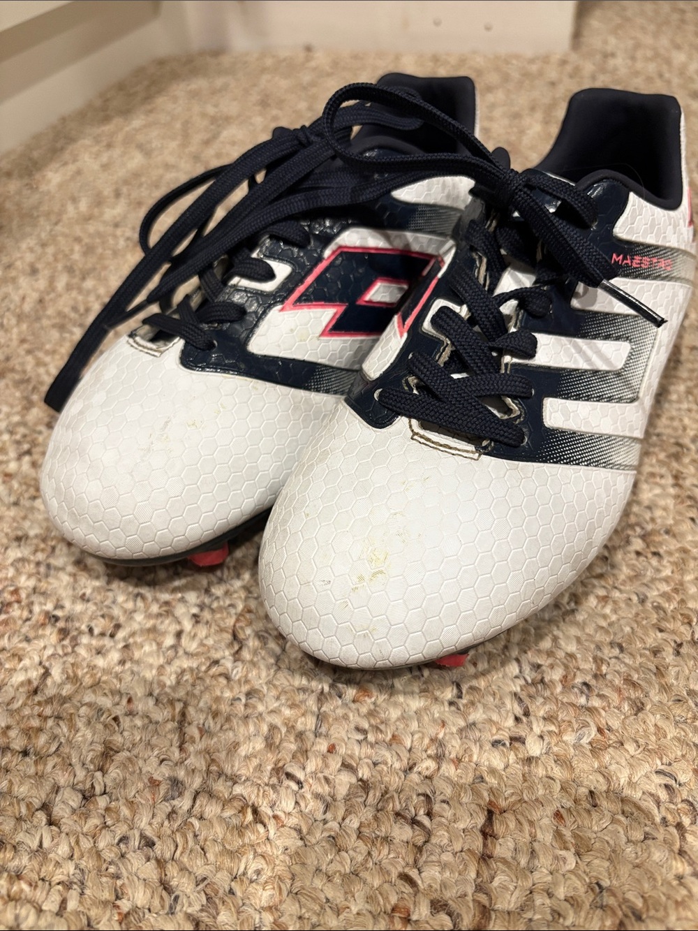 OTTO White & Navy Soccer Cleats with Pink Accents